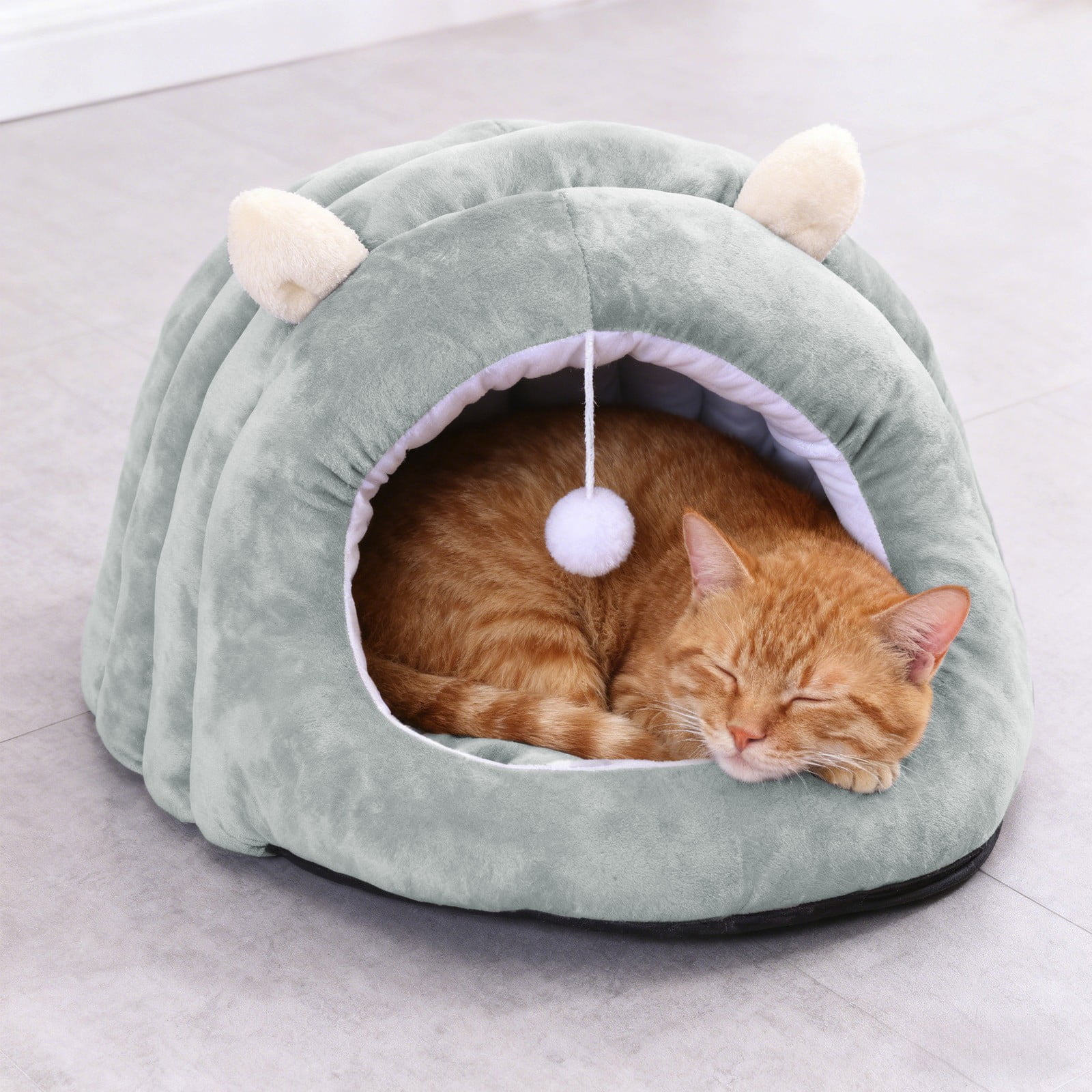 Cat Bed Calming Donut Pet Bed Semi Enclosed Pet House Washable Removable Cushion, Warm Thickened Anti Anxiety Comfortable Support Sleep Nest, for Indoor Winter Sleeping Resting Small Dogs Cats