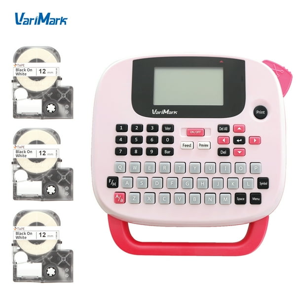 VariMark Portable Imprimante d'Étiquettes Fabricant Transfert Thermique Imprimante Manuel Coupe 203dpi 6-14mm Étiquette Largeur Chinois / Anglais / Course Entrée avec Clavier 3 Rouleaux Papier d'Étiquettes 12mm pour l'Organisation du Bureau à Domicile