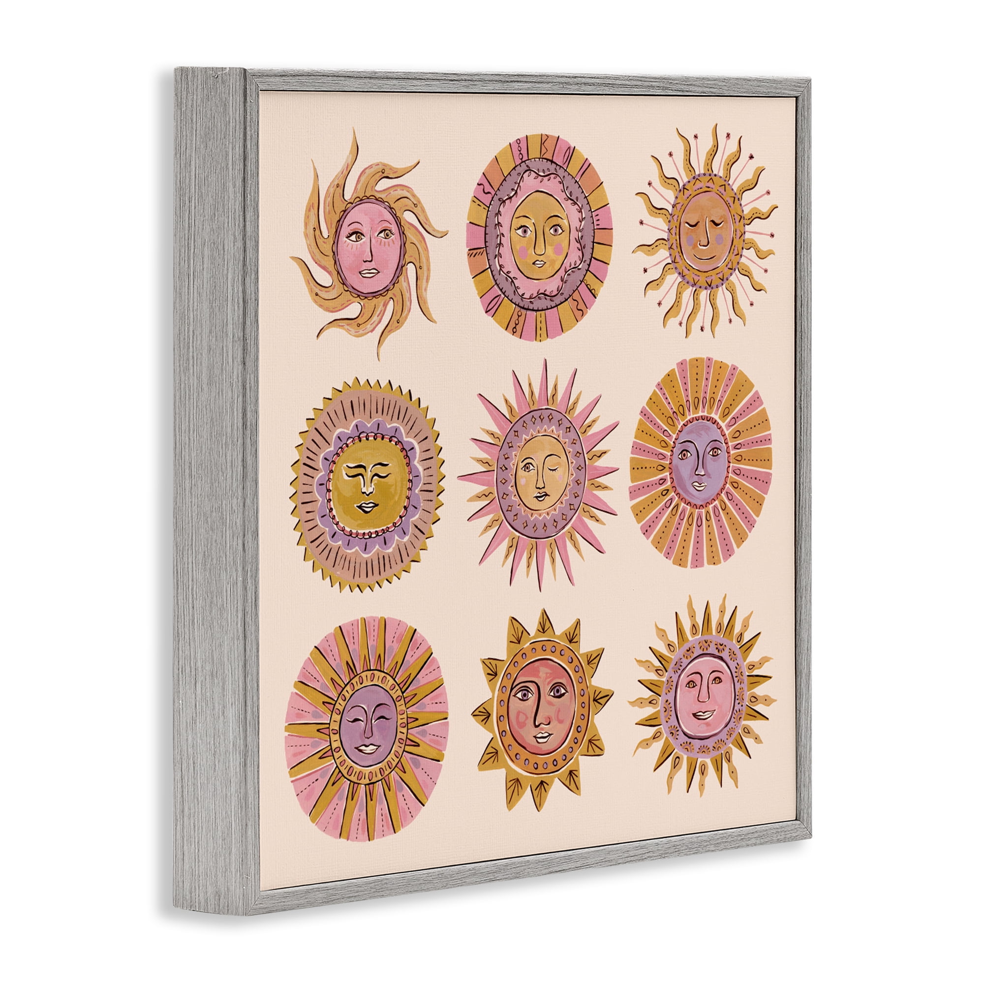 Stupell Industries Boho Solar Faces Gray Framed Giclee Art, design by Two If By Sea Studios