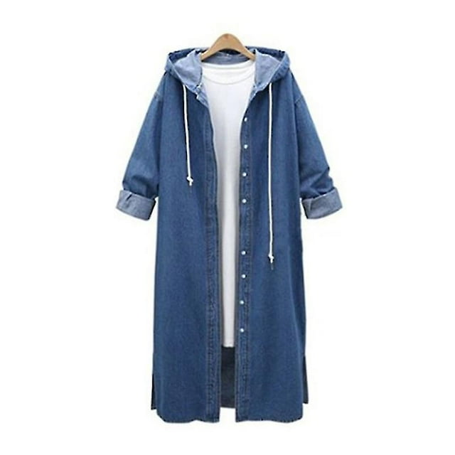 Manteau Long en Denim Surdimensionné pour Femmes d'Hiver, Manteau en Jean à Capuche, Vêtement d'Extérieur