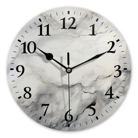 Non-Ticking Silent Wall Clocks Battery Operated Personalized Decor Clock for Bathroom,Office-Marble Texture On White Background With Gray And Black Lines(10inch)