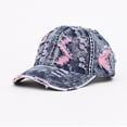 thumbnail image 2 of CIENVNSTG Distressed Ripped Denim Colorful Frayed Edge Curved Brim Unisex Vintage Baseball Cap Adjustable Casual Sun Hat for Outdoor Use Pink, 2 of 3