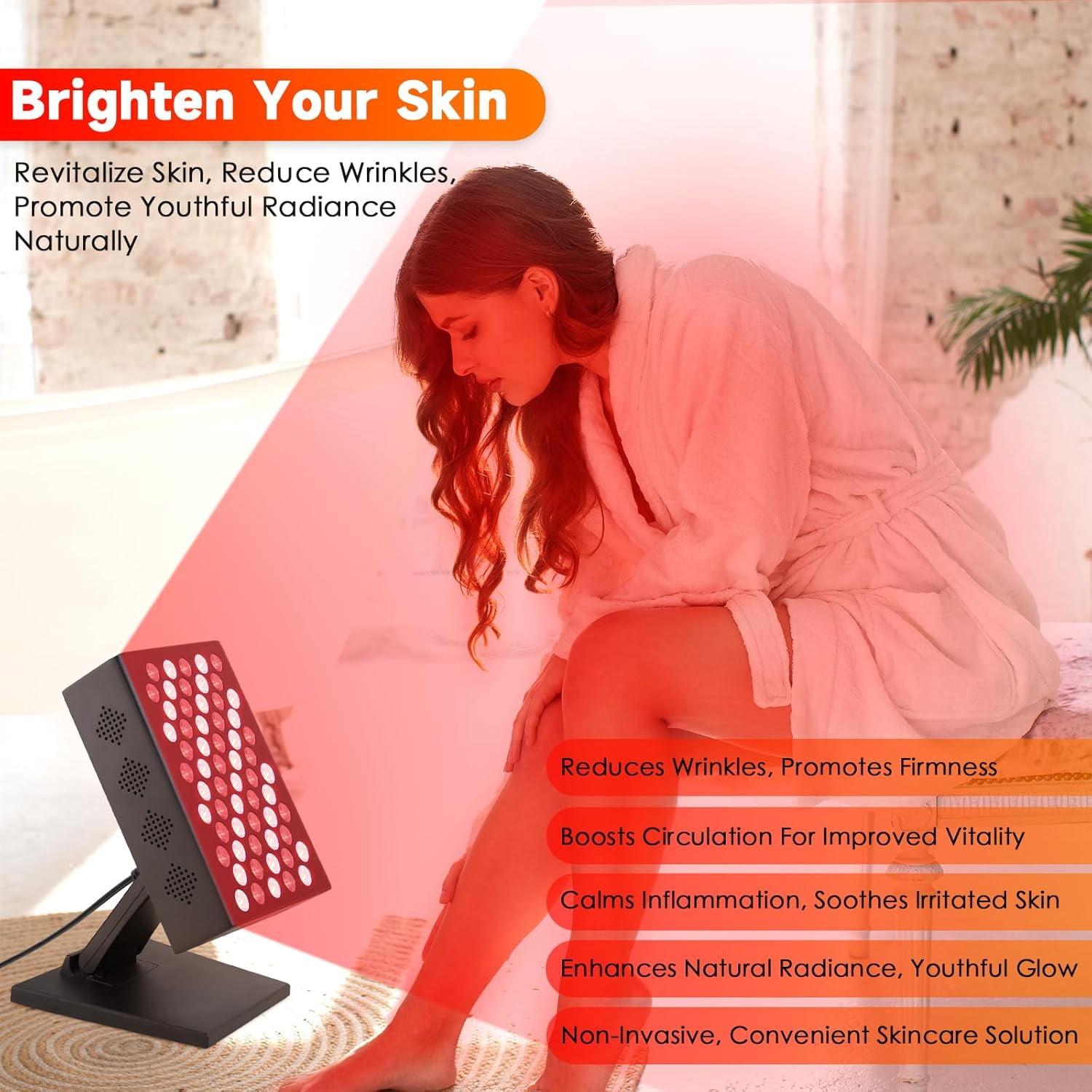 Tabletop Red Light Panel with 60 LEDs, Adjustable Stand for Targeted Light Application