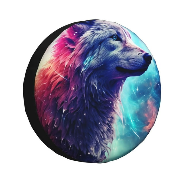 Lsque Starry Multicolored Wolf Pattern Tire Covers - Tough Tire Wheel Protector for Truck, SUV, Trailer, Camper, RV-14 inch