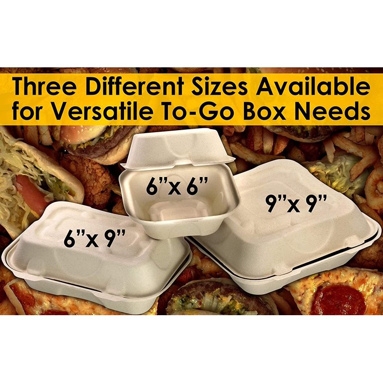 Durable, Leak-Proof Take Out Food Box 50 Pack. Sturdy, Plant-Based Gluten  Free Compostable Wheatstraw Fiber 6x9 Clamshell Hinged Container