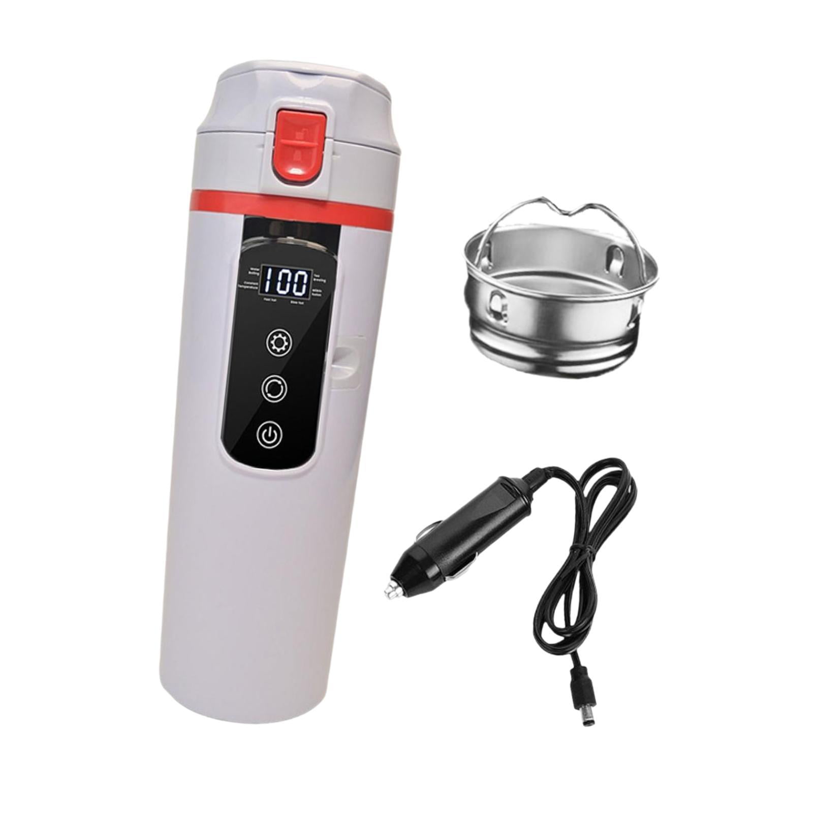 Fiocias 12V 24V Car Kettle Boiler Warmer Portable Stainless Steel Electric Kettle Heater white