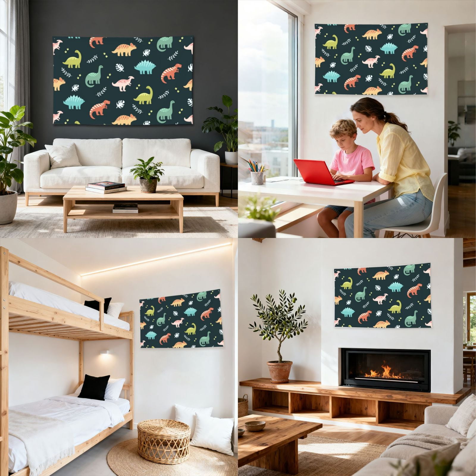 Dinosaurs And Leaves Four Hole Decorated Banner Flag for Garden Yard Home Decoration Indoor Outdoor 4x6 Ft