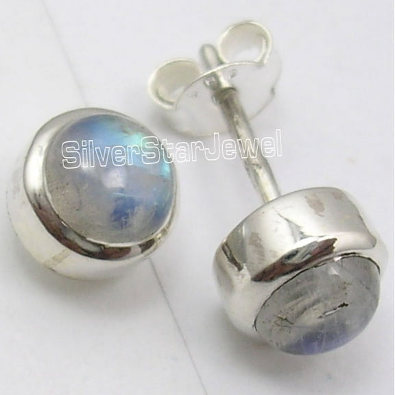 SilverStarJewel 925 Silver Rainbow Moonstone Lovely Stud Earrings 0.8CM