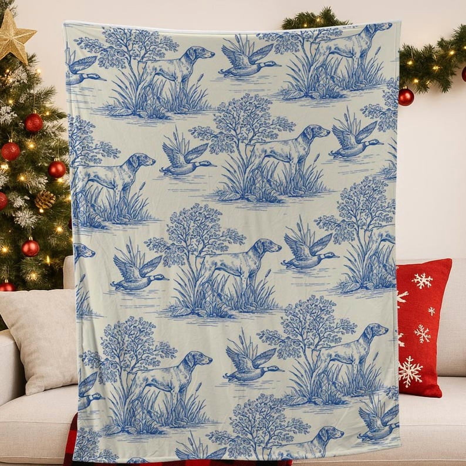 TiniDecor Blue Hunting Dog Fleece Throw Blanket, 40"x50", Countryside Bird Pattern
