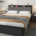 thumbnail image 7 of Upholstered Platform Bed Frame with Charging Station, Storage Drawers, Tall Headboard, Heavy Duty Steel Slats, No Box Spring Needed, Full, Black, 7 of 7