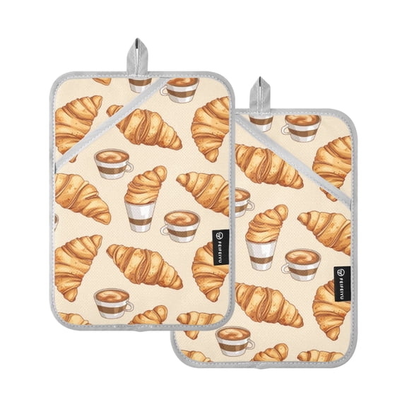 Croissant and Coffee Oven Mitts 2 Pcs Pot Holders Sets Heat Resistant for Kitchen Cooking Baking 7"x9.8"