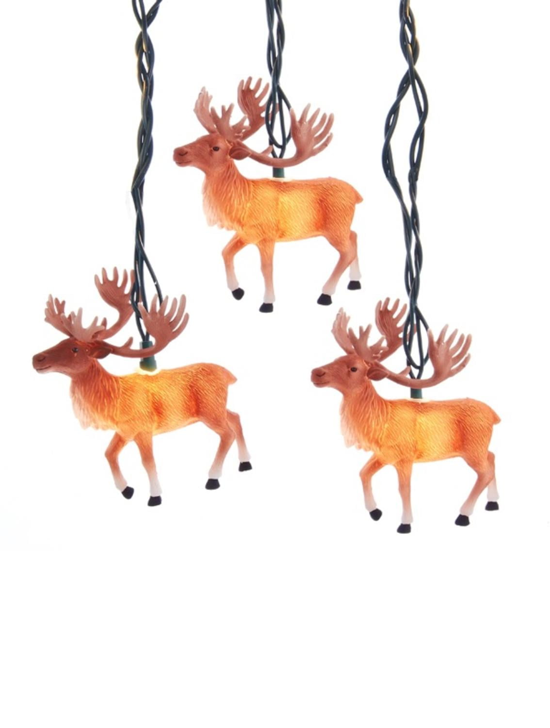 Set of 10 Reindeer with Antlers Novelty Christmas Lights - Green Wire