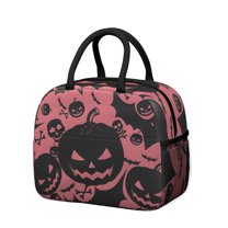 Womens Halloween Pink Spooky Pumpkins and Bats Lunch Box for Work,Insulated Lunch Bag for Women,Loncheras Para Mujer,Leakproof Adult Lunch Bag for Work,Beach,Travel,Picnic,Camping