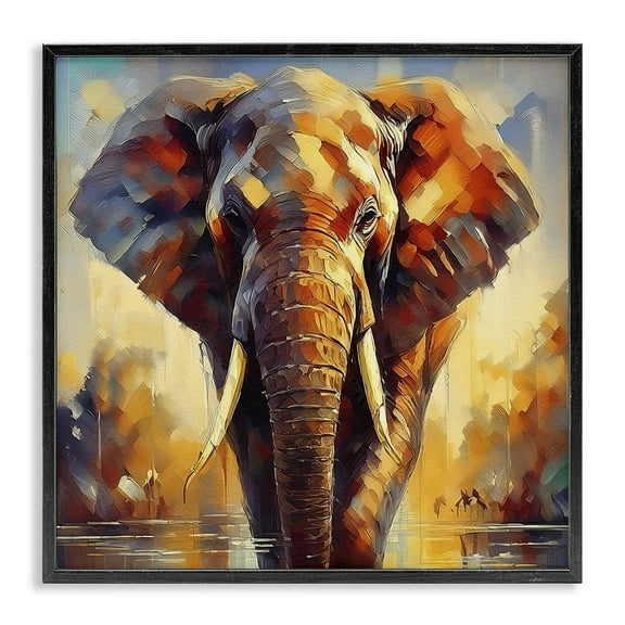 Stupell Industries Brushed Elephant Portrait Animals Painting Black Framed Art Print Wall Art, 12 x 12