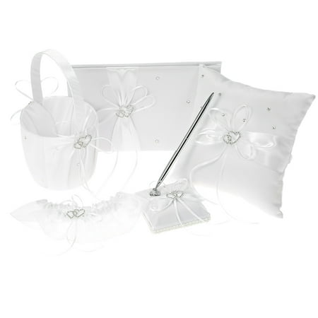 5pcs Set Wedding Supplies Double Heart Satin Flower Girl Basket