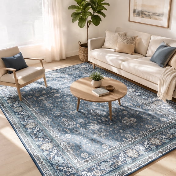 ICEANT 5'x7' Abstract Printed Runner Rug, Washable Non-Slip Floor Mat, Soft Modern Carpet for Entryway Bedroom Kitchen Laundry Room,Living Room, Bedroom & Dining Room, Blue