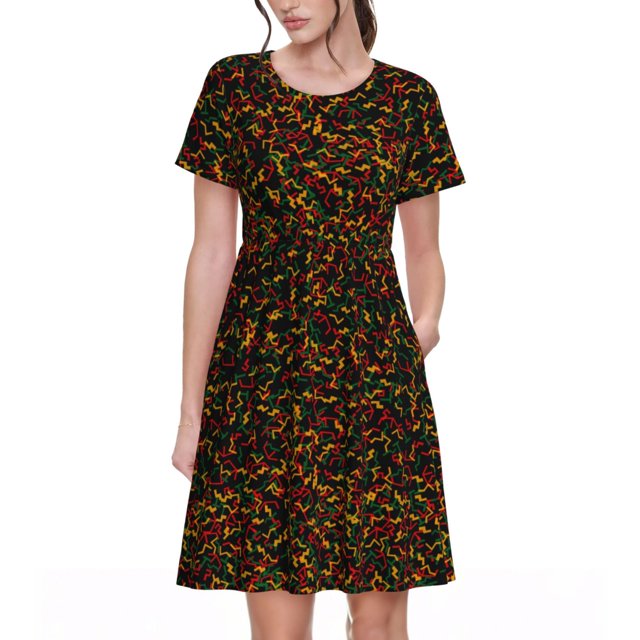 Disketp Color Music para Vestido de Manga Corta para Mujeres, Vestidos de Verano para Mujeres, Casual y Holgado para la Playa