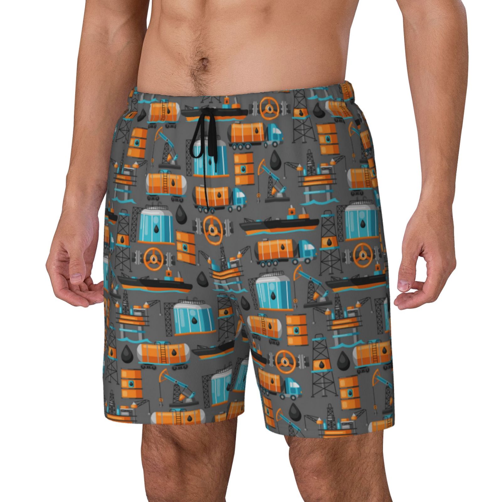 Xecao Industrial Transportation for Men's Swimming Trunks Swim Trunks Quick Dry Swim Shorts with Mesh Lining Funny Swimwear Bathing Suits