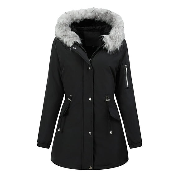 Winter Fashion Coat Solid Color Button Long Sleeve Waist Bandage Zipper Hooded Black Parkas coat S-2XL