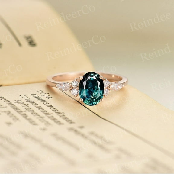 green sapphire engagement ring Oval cut rose gold anniversary ring 