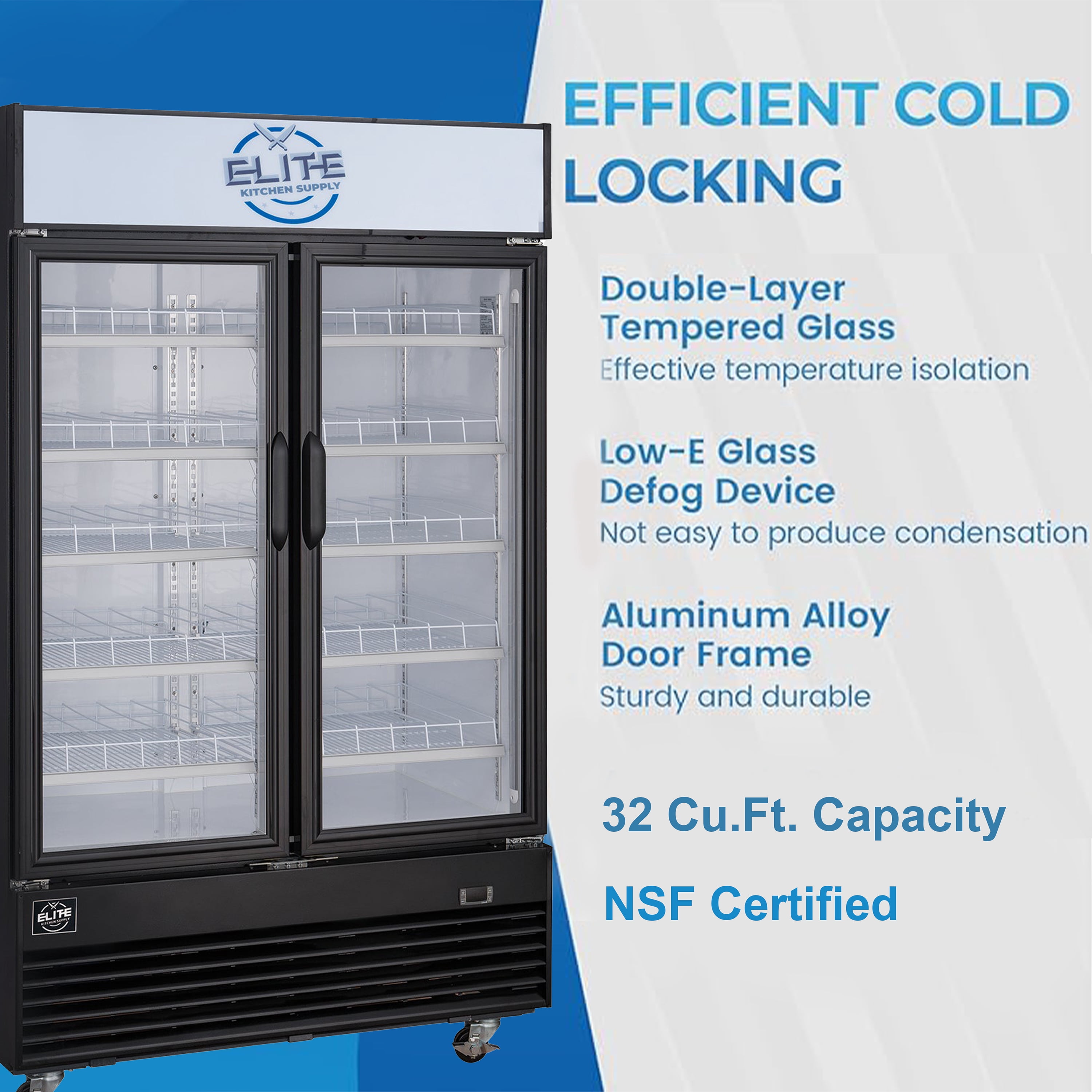 NSF 48 in. Sliding Door Commercial Refrigerator 32 Cu.Ft. Tempered Glass Merchandiser Refrigerator, Disaplay Cooler