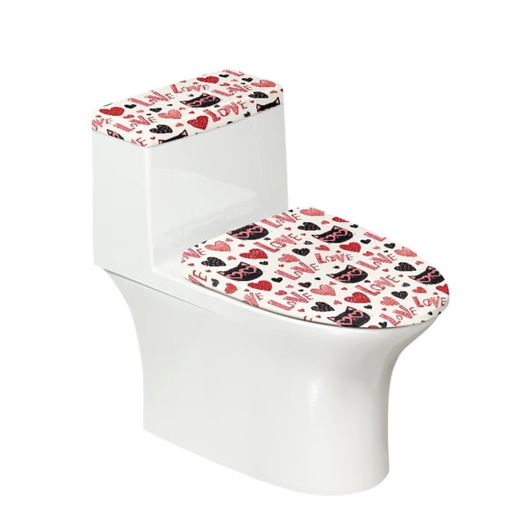 HELLHERO Loving Cat Universal Stays in Place 2-Piece with Elastic Bottom Toilet Lid Seat Cover Set Toilet Seat Covers Set Elastic Installation
