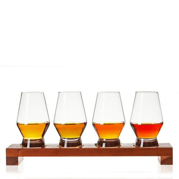 Viski Tasting Flight Kit, Glasses with Tray for Whiskey, Scotch, Bourbon