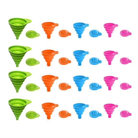 Kitchen Funnel Set, Food Grade Silicone Collapsible Funnels for Filling Bottles Cooking Powder Transfer, Multicolor, 16 Pack