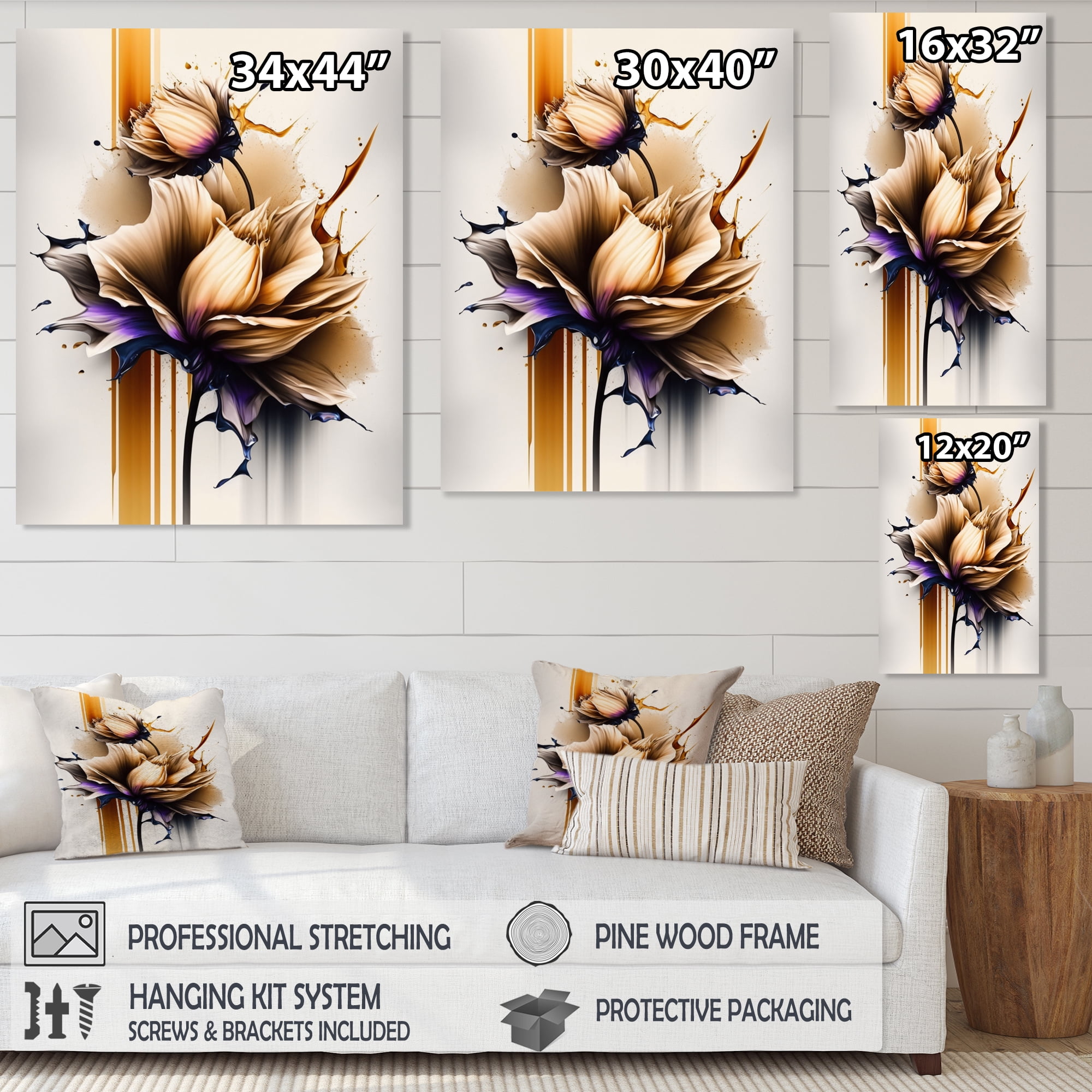 Designart Orange Dahlia Flower On Abstract Fusion IV Canvas Wall Art