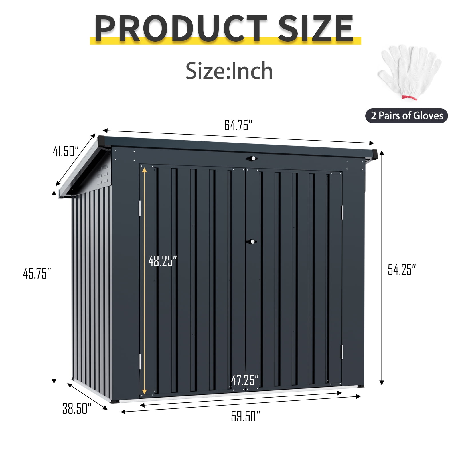 Metal Outdoor Garbage Bin Shed for 2 Trash Cans Black WIth Sloped Roof