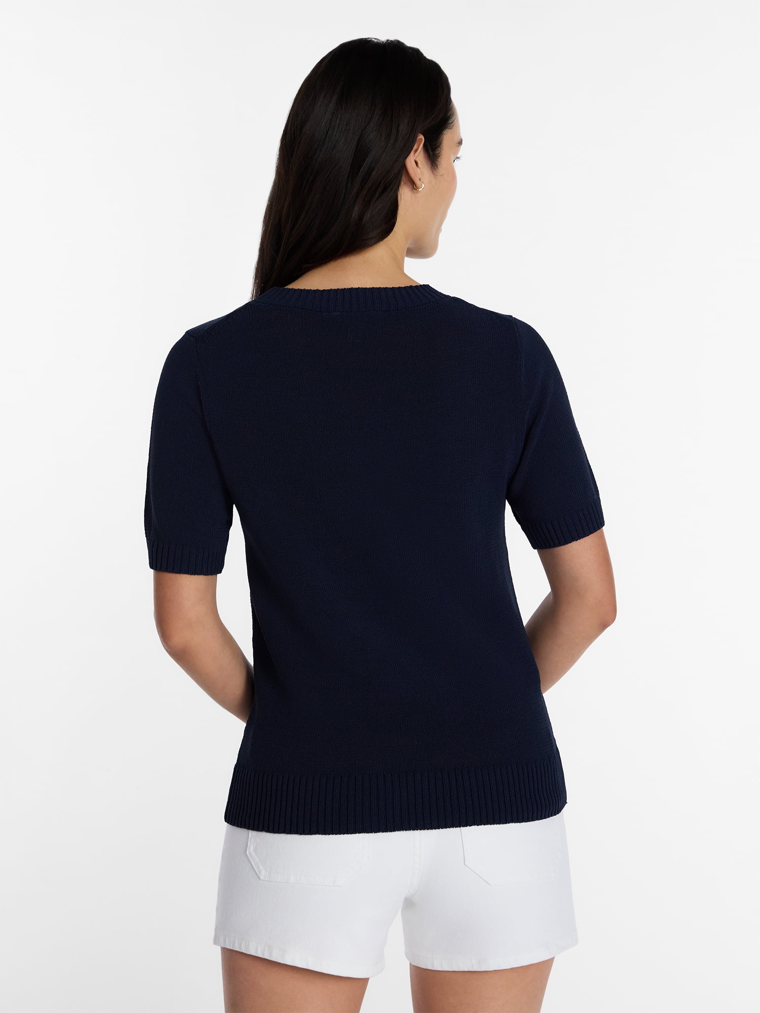 Time and Tru Women's Crewneck Sweater with Short Sleeves, Lightweight, Sizes XS-XXXL
