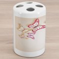thumbnail image 1 of Butterfly Ceramic Toothbrush Holder, Paper Cut Image of Colorful Butterflies on Background Nature Themed Art, Decorative Versatile Countertop for Bathroom, 4.5" X 2.7", Yellow Red Beige, by Ambesonne, 1 of 4