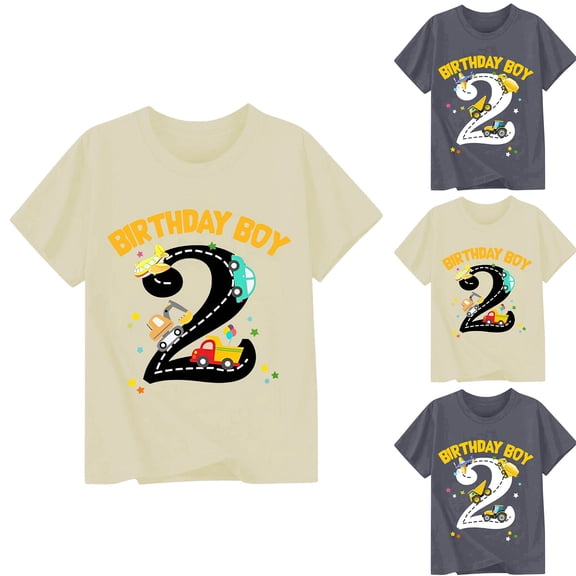 Girls T Shirts Boys Happy Birthday Letter Graphic Tee Short Sleeve Top Girls' Tops Beige 1-2 Years