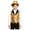 thumbnail image 2 of iiniim Boys Show Outfit Sequin Vest Hat Set For Dance Party Themed Celebration Gear Performance Top Gold 14, 2 of 7