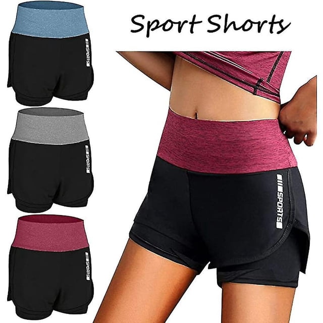 Women's Workout Gym 2 In 1 Shorts High Waist Quick Dry Yoga Fitness Gym Workout Shorts Sports Activewear StretchyL