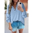 thumbnail image 2 of Asyoly Womens Tops Solid Color Loose Long Sleeve Pullover V Neck Button Down Dressy Business Casual Work Shirts Blouse, 2 of 5