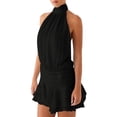 thumbnail image 3 of Women Ruffle Halter Neck Mini Dress Mock Neck Open Back Tiered Dress Y2K Mesh Layered Dresses Black S, 3 of 8