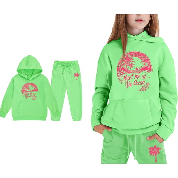 LIUYUNNN Toddler Kids Toddler Sweatsuit 2 Piece Long Sleeve Pullover Green Heart Tracksuit Hoodie Sweatpants Warm Fall Winter Clothes Girl Clothes Size 1-2 Yeats Boys Girls Autumn and Winter Outfits
