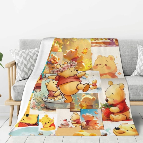 Winnie The Pooh Warm Flannel Throw Blanket for Couch Sofa Bed,Super Soft Cozy Plush Microfiber Flannel Blanket Lightweight , For Adults,Woman,Man