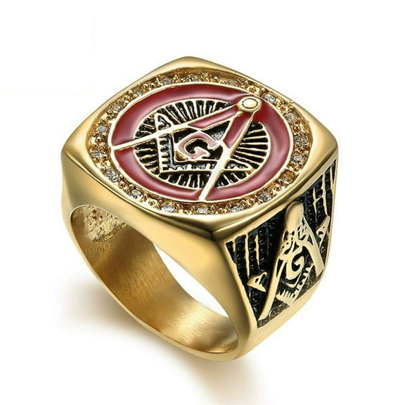 Retro Golden 14K Yellow Gold Freemasonry Rings for Men Punk Hand carving Jewelry Masonic All-seeing Eye Shaped Gift