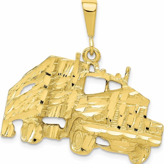 10K Yellow Gold Solid Diamond-Cut Semi With Trailer Charm (30 X 31) Made In United States 10c755