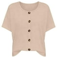 thumbnail image 4 of Womens Summer Tops Crewneck Short SLeeve Loose Fit Solid Colored Tees Button Down Spring Fashion ed T Shirts Trendy Clothing, 4 of 4