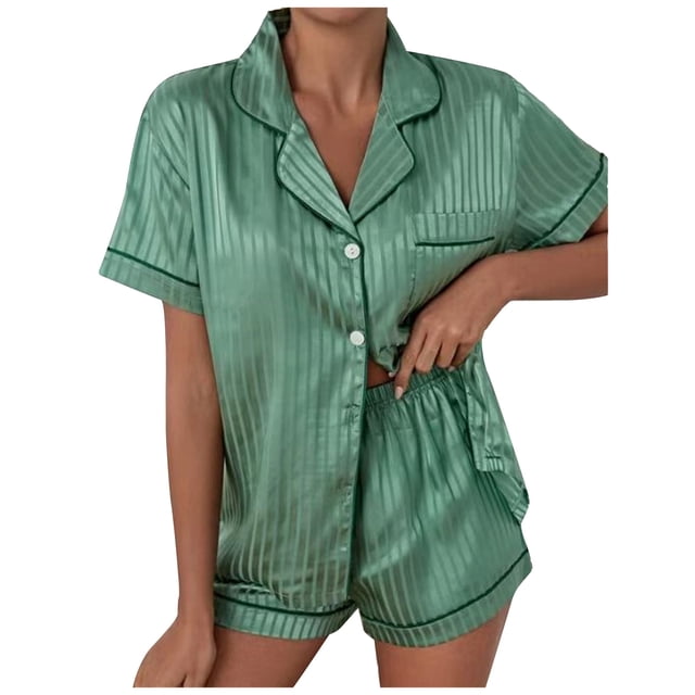 Lencería sexy para mujer Satén a rayas Impreso Tentación Babydoll Ropa interior Camisas de manga corta Tops Ropa de dormir Calzoncillos Traje Fridja nalpqowj43515