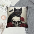 thumbnail image 2 of COMIO  Red Rose Skull and Black Cat Pillow Covers Hallowmas Thanksgiving Farmhouse Outdoor Cat Lovers Room Throw Pillowcase Flannel Sofa Couch Decorative Cushion Case, 2 of 5