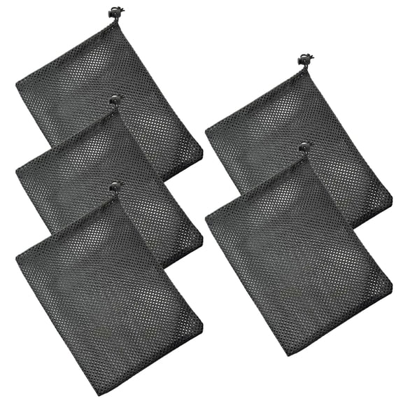 ETEREAUTY 5-Pack Black Mesh with Drawstring, Portable Storage for Golf and Small Sports Accessories