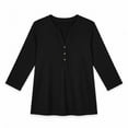 thumbnail image 4 of Craaazy Women Summer Casual Tops V Neck Button Front Three Quarter Sleeve Solid Color Blouses Gift, 4 of 5