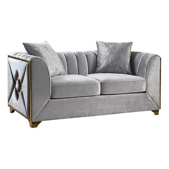 Pemberly Row Modern Loveseat in Gold Finish Made with Wood in Silver Color