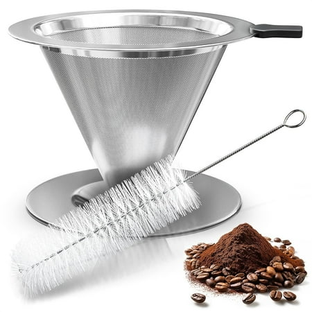 

HYKE Pour Over Coffee Drir - 3.18x4.48 Stainless Steel Pour Over Coffee Maker with Wide Secure Base Convenient Plastic Handle and Cleaning Brush - for Well-Balanced Reach and Clean Flavor