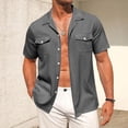 thumbnail image 3 of Zimjoy Men's Linen Shirts Short Sleeve Button Down Casual Shirt Business Dress Clothing Beach Fashion Summer Tops, Light Gray 2XL, 3 of 4