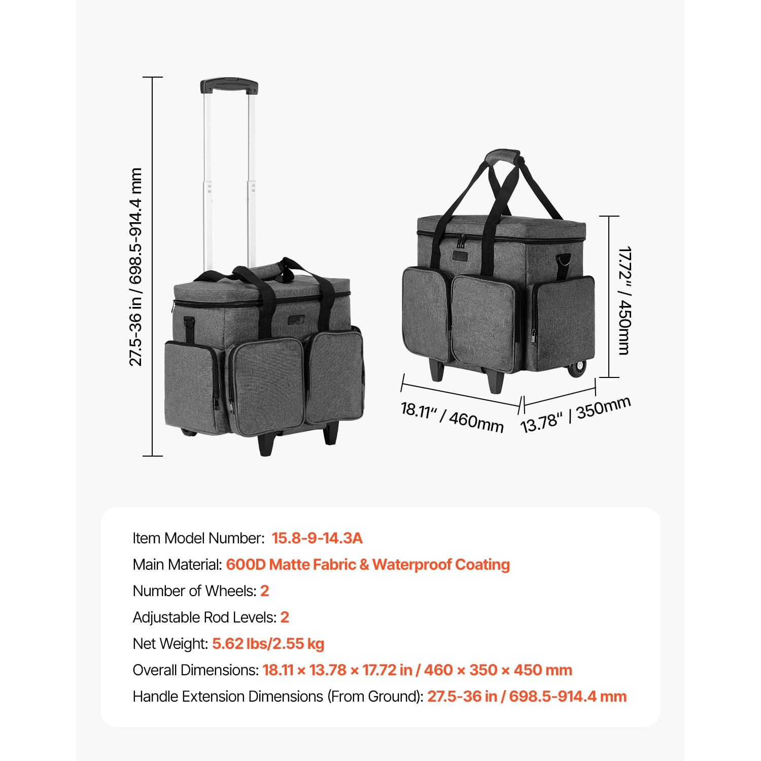 KFFKFF Mobile Laptop Carrier, Accommodates Laptops up to 15.6 Inches, Rolling Work Bag, Educator's Portable Computer Bag with Removable Cart & Extendable Grip, Suitable for Professional Travel